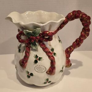 Vintage 1990 Fitz and Floyd 2 Qt Pitcher Old World Christmas Collectible